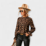 Kayla – Leopard Bluzica sa Plisiranom Ovratnikom