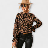 Kayla – Leopard Bluzica sa Plisiranom Ovratnikom