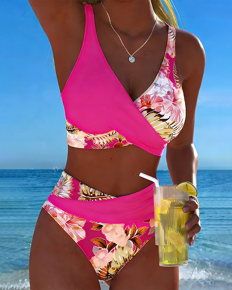 Hibisco | Cvjetni Bikini s Preklopom i Visokim Donjim Dijelom