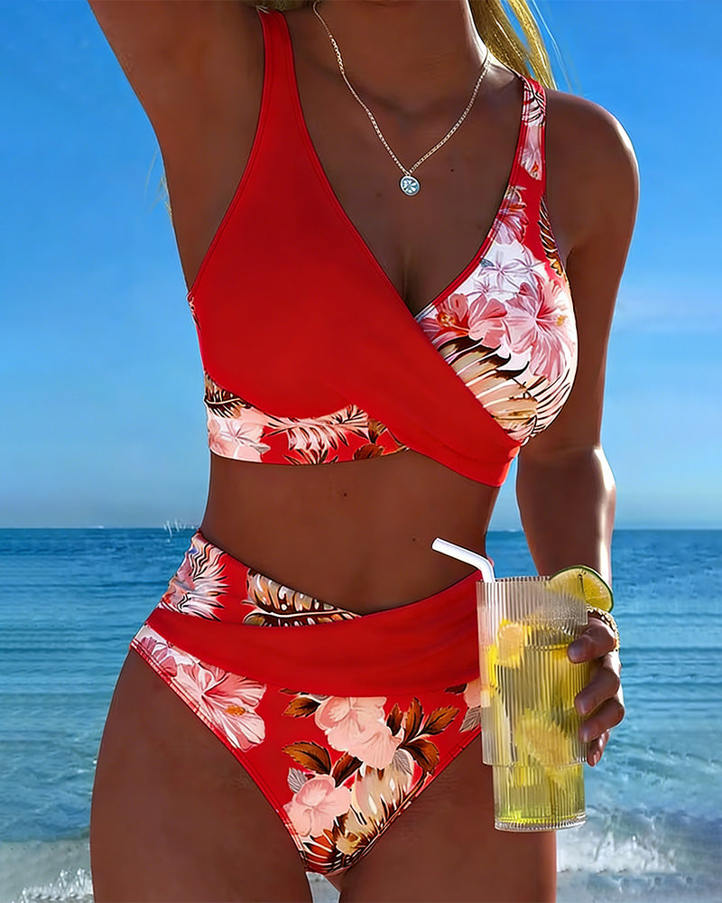 Hibisco | Cvjetni Bikini s Preklopom i Visokim Donjim Dijelom