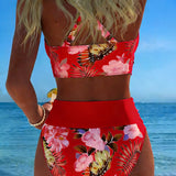 Hibisco | Cvjetni Bikini s Preklopom i Visokim Donjim Dijelom