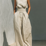 Maria – Minimalistički set od pamuka i lana s topom i širokim pantalonama