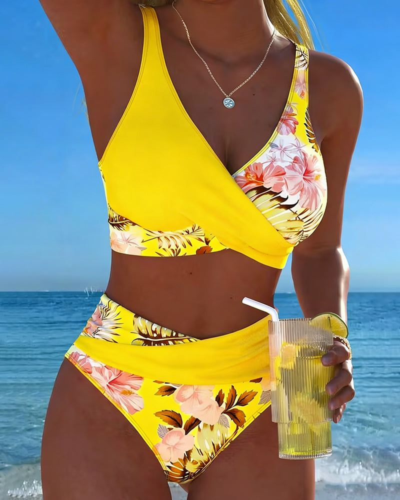 Hibisco | Cvjetni Bikini s Preklopom i Visokim Donjim Dijelom