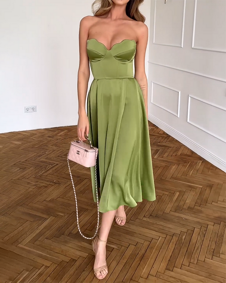 Liora | Elegantna Midi Haljina Bez Naramenica