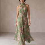 Livia | Elegantna Maxi Halter Haljina s Cvjetnim Uzorkom