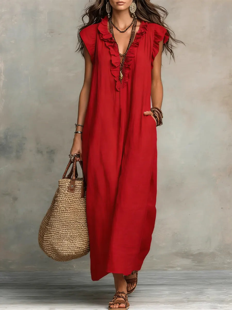Korina - Lepršava Lanena Boho Maxi Haljina