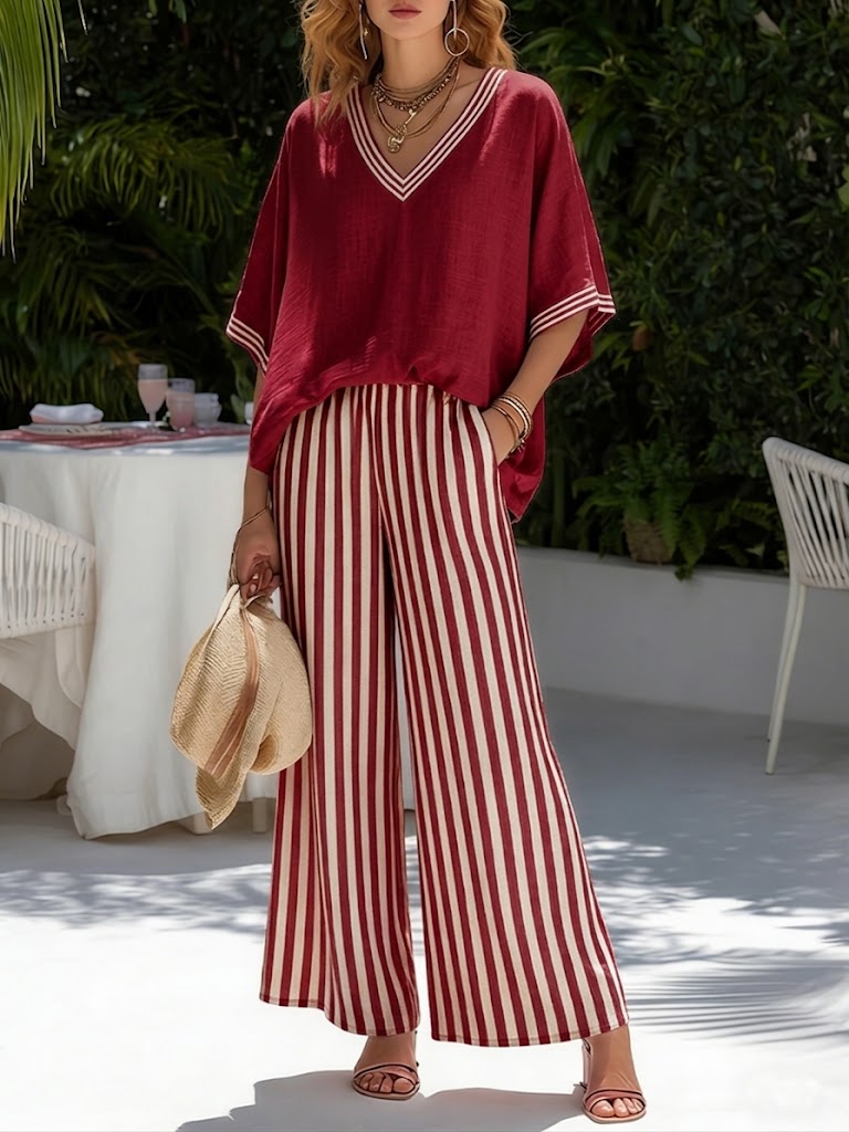 Amélia - Elegantni i opušteni prugasti set od lana i pamuka