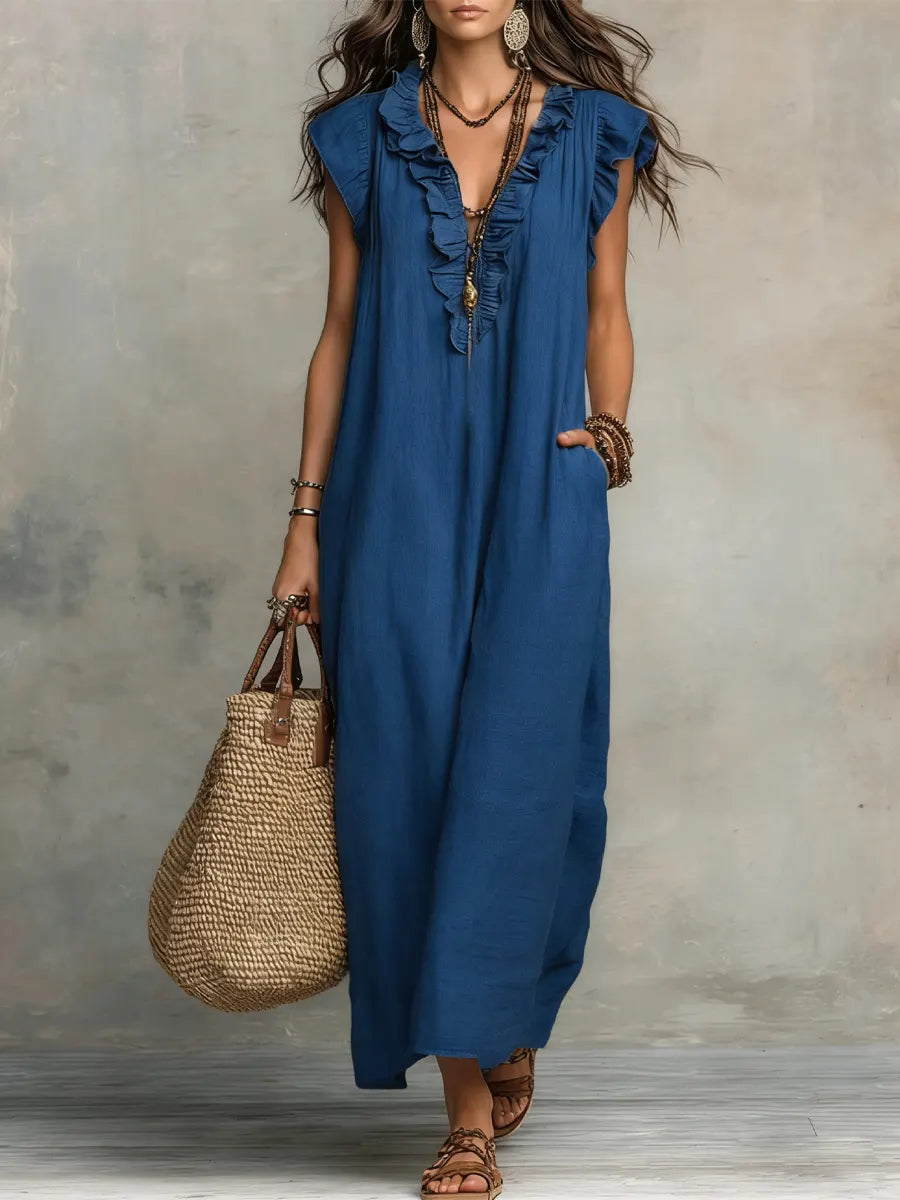 Korina - Lepršava Lanena Boho Maxi Haljina